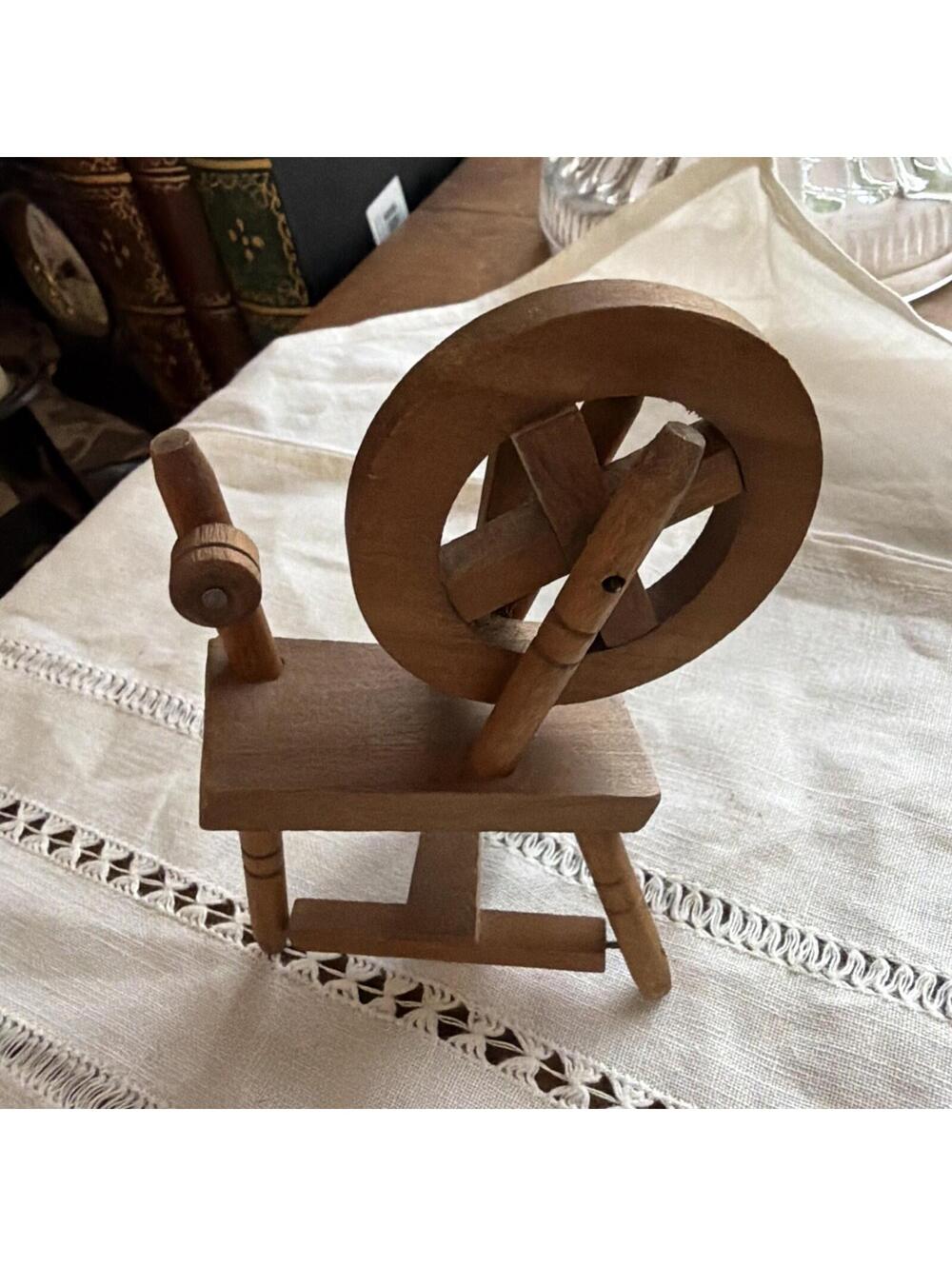 Wooden Spinning Wheel - Vintage Dollhouse Miniature 4.5” Ht Primitive - Picture 4 of 6